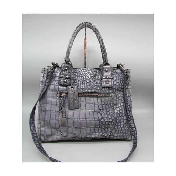 Jessica Simpson Denim Blue Croc Embossed PVC Satchel Handbag - Picture 1 of 6